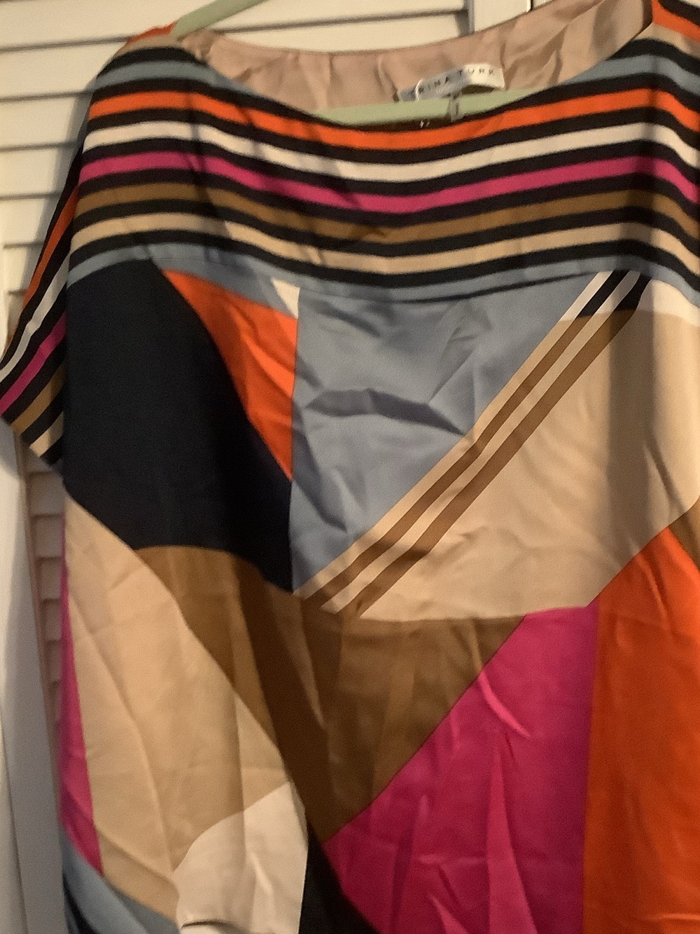 NWT! Trina Turk designer Multicolor Geometric silky Blouse